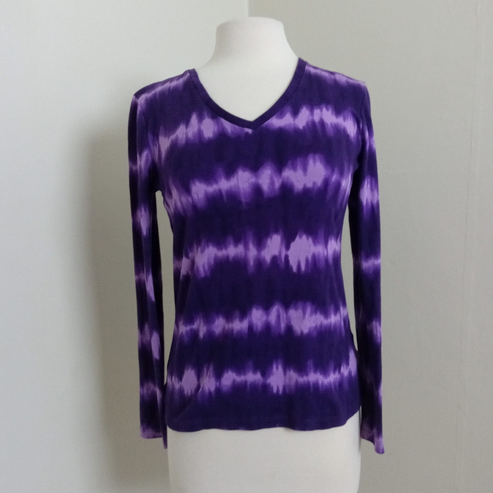 Jones New York Size Medium 100% Premium Cotton Purple Tie-Dye Long Sleeve Top